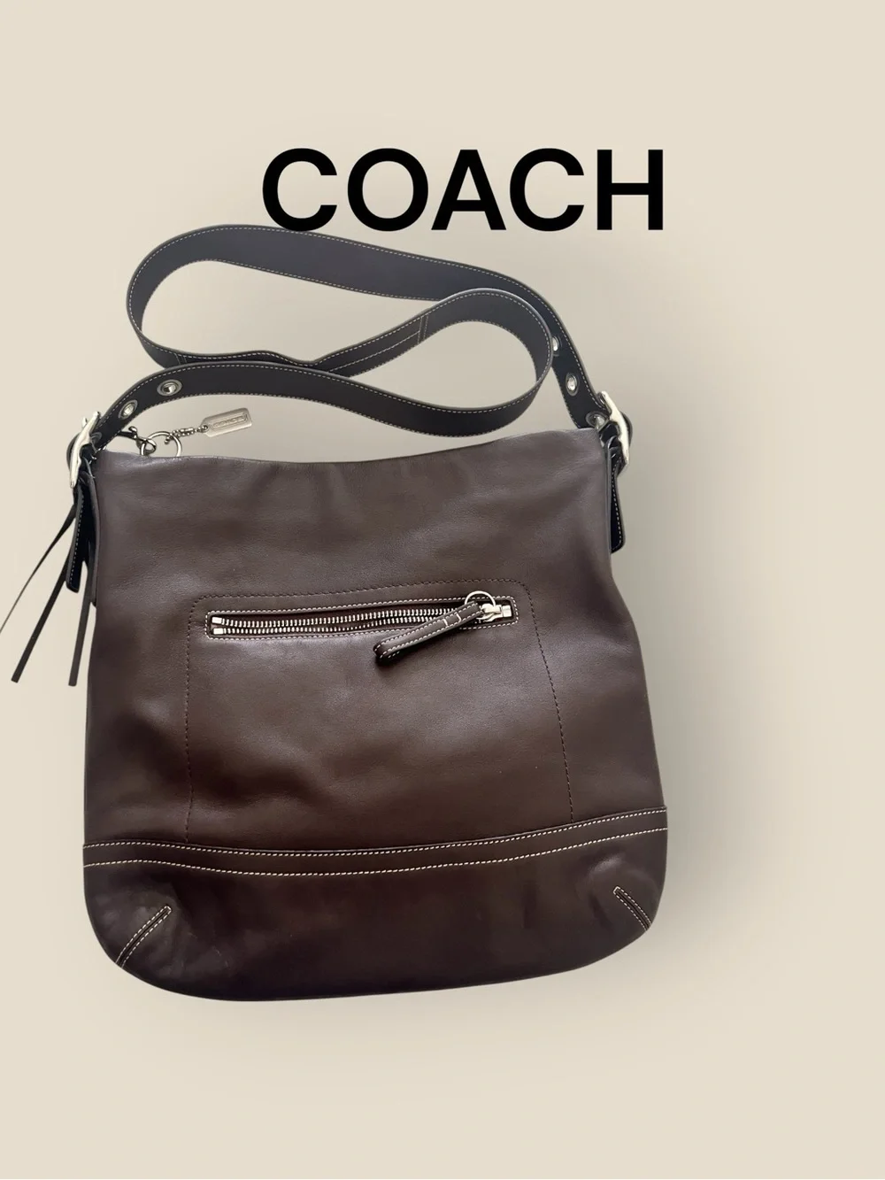 Vintage Legacy 1414 Coach Dark Brown Leather Crossbody Bag with Silver Hardware